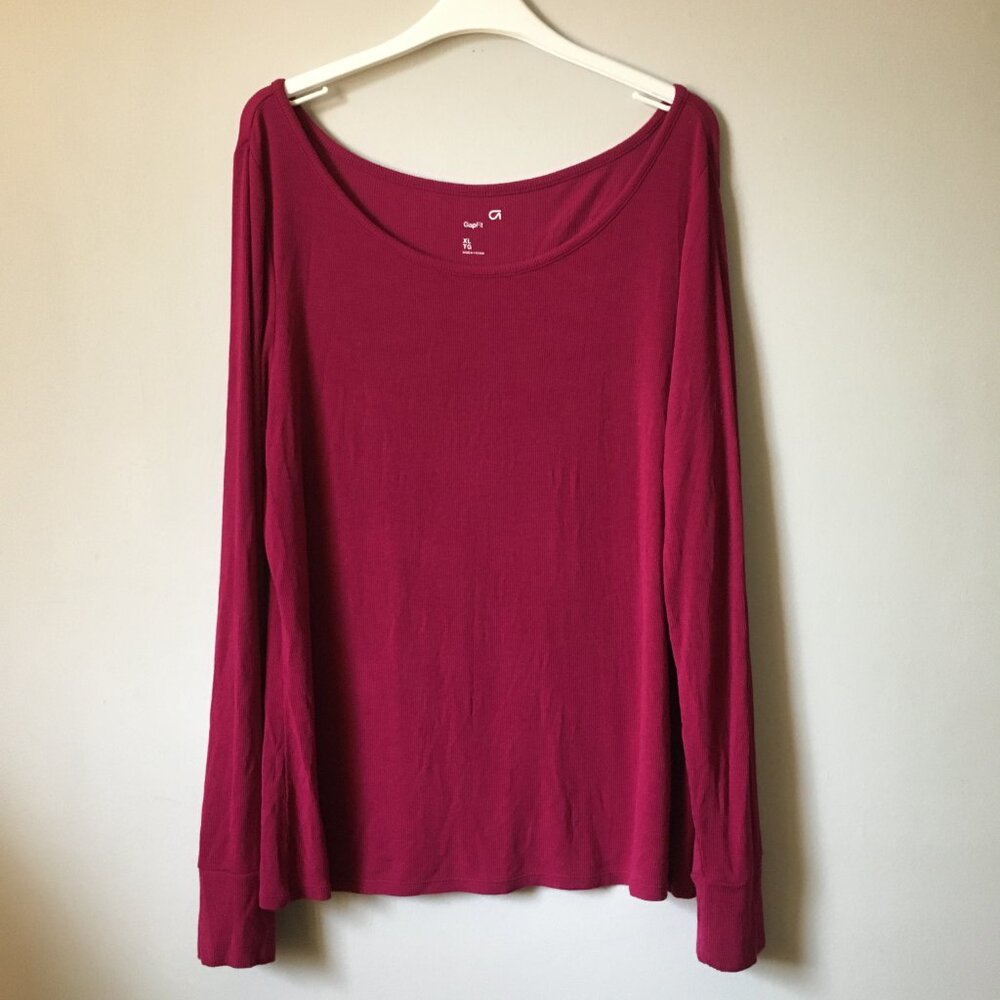 GapFit Breathe Dark Fuchsia Pink Ribbed Stretch Top XL Balletcore